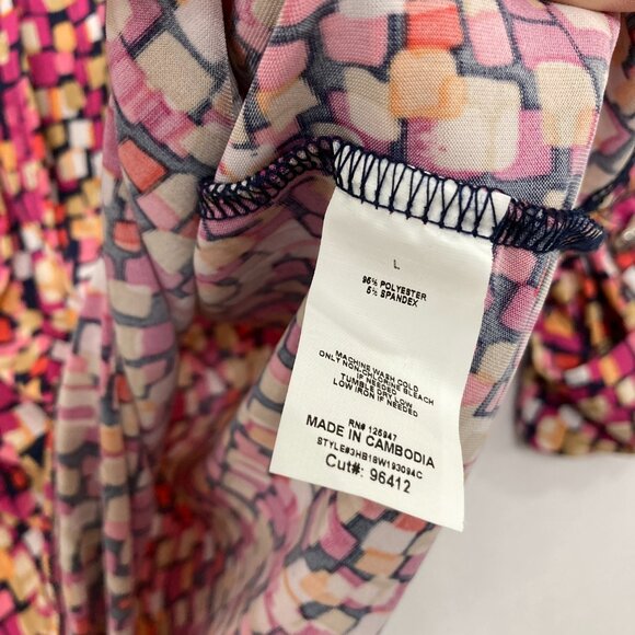 Cocomo Large Multi Color Split Neck Rolled Sleeve Pintuck Popover Blouse Office - Picture 8 of 10